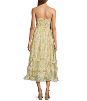 En Saison Elliot Floral Print V-Neck Sleeveless Organza Midi Dress