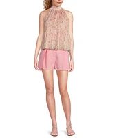 En Saison Josette Floral Printed Plisse Mock Neck Sleeveless Swing Top
