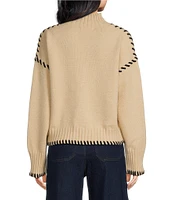 En Saison Merril Knit Whip Stitch Turtleneck Long Sleeve Sweater