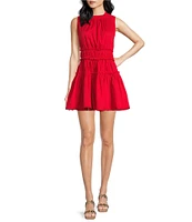 En Saison Payton Mock Neck Sleeveless Scallop Trim Mini Dress