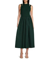 En Saison Sigrid Mixed Media Mock Neck Sleeveless Maxi Dress