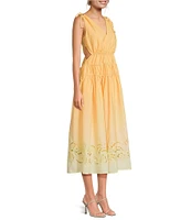 En Saison Taylor V-Neck Sleeveless Eyelet Trim Maxi Dress