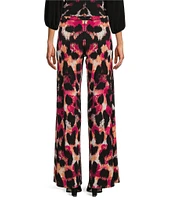 Eva Varro Abstract Animal Print Knit Jersey Elastic Waist Wide-Leg Pull-On Pants