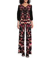 Eva Varro Abstract Animal Print Knit Jersey Elastic Waist Wide-Leg Pull-On Pants