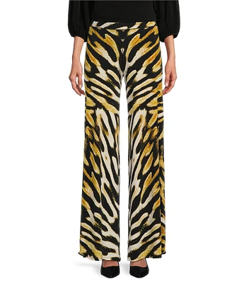 Eva Varro Abstract Animal Print Knit Jersey Wide-Leg Pull-On Pants