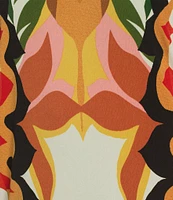 Eva Varro Abstract Leaf Print V-Neck Elbow Sleeve Dress