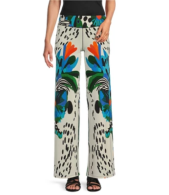 Eva Varro Abstract Tropical Inspired Print Elastic Waist Straight Leg Coordinating Pants