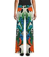Eva Varro Abstract Tropical Inspired Print Elastic Waist Straight Leg Coordinating Pants