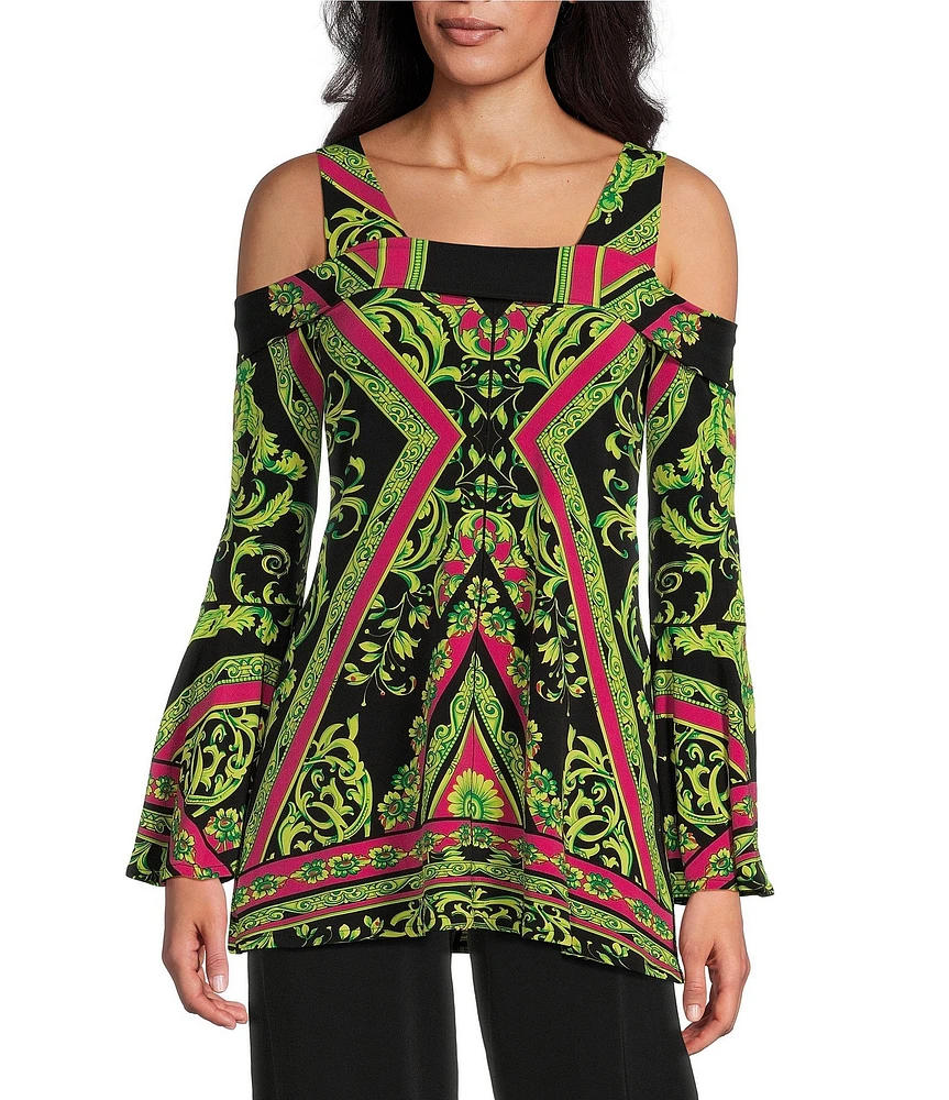 Eva Varro Alicia Scarf Print Off-The-Shoulder Fit & Flare Tunic