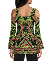 Eva Varro Alicia Scarf Print Off-The-Shoulder Fit & Flare Tunic