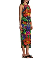 Eva Varro Barbara Jersey Knit Abstract Print Round Neck Sleeveless A-Line Midi Dress