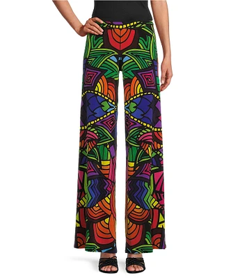 Eva Varro Barbara Jersey Knit Abstract Print Wide Leg Pull-On Pants