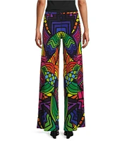 Eva Varro Barbara Jersey Knit Abstract Print Wide Leg Pull-On Pants