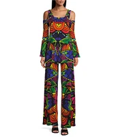 Eva Varro Barbara Jersey Knit Abstract Print Wide Leg Pull-On Pants