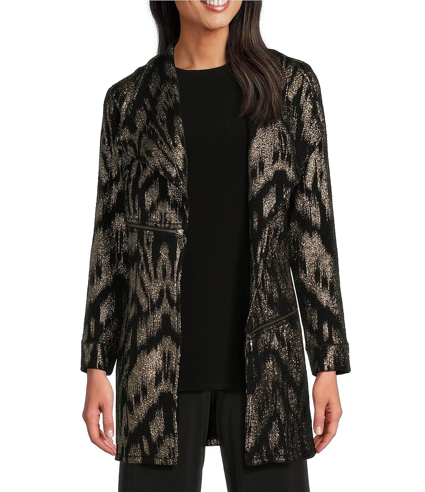 Eva Varro Barcelona Jacquard Silver Foil Animal Print Wing Collar Long Sleeve Jacket