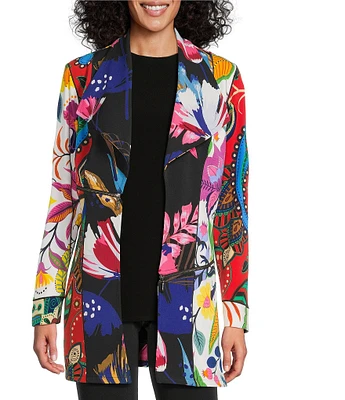 Eva Varro Barcelona Meghan Combo Print Shawl Collar Long Sleeve Jacket