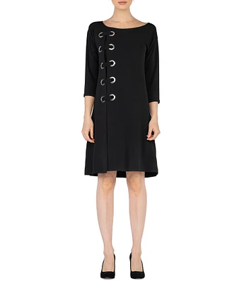 Eva Varro Round Neck 3/4 Sleeve Side Grommet Detail Dress