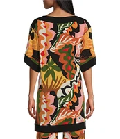 Eva Varro Border Block Printed Boat Neck Elbow Sleeve Coordinating Tunic