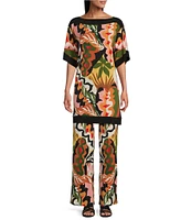 Eva Varro Border Block Printed Boat Neck Elbow Sleeve Coordinating Tunic