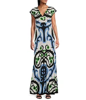 Eva Varro Convertible Baroque Print and Solid Black V-Neck Sleeveless A-Line Maxi Dress