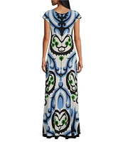 Eva Varro Convertible Baroque Print and Solid Black V-Neck Sleeveless A-Line Maxi Dress
