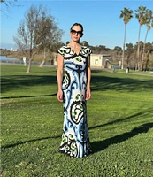 Eva Varro Convertible Baroque Print and Solid Black V-Neck Sleeveless A-Line Maxi Dress
