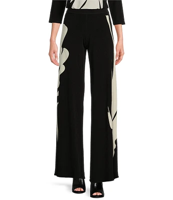 Eva Varro Coordinating Brushstroke Print Wide-Leg Pull-On Knit Pants