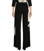 Eva Varro Coordinating Brushstroke Print Wide-Leg Pull-On Knit Pants