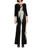 Eva Varro Coordinating Brushstroke Print Wide-Leg Pull-On Knit Pants