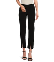 Eva Varro Double Layered Knit Jersey Straight-Leg Front Slit Hem Ankle Pants