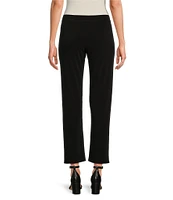 Eva Varro Double Layered Knit Jersey Straight-Leg Front Slit Hem Ankle Pants