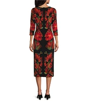 Eva Varro Feona Printed Crew Neck 3/4 Sleeve Midi Dress