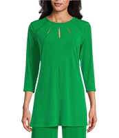 Eva Varro Five Beams Crew Keyhole Neck 3/4 Sleeve Knit Tunic