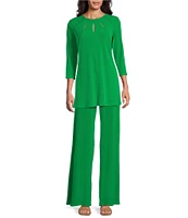 Eva Varro Five Beams Crew Keyhole Neck 3/4 Sleeve Knit Tunic