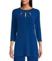 Eva Varro Five Beams Crew Keyhole Neck 3/4 Sleeve Knit Tunic