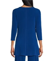 Eva Varro Five Beams Crew Keyhole Neck 3/4 Sleeve Knit Tunic