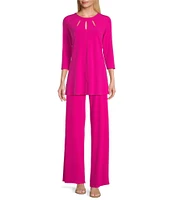 Eva Varro Five Beams Crew Keyhole Neck 3/4 Sleeve Knit Tunic