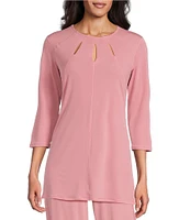 Eva Varro Five Beams Crew Keyhole Neck 3/4 Sleeve Knit Tunic