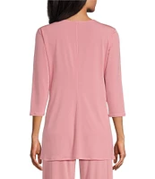 Eva Varro Five Beams Crew Keyhole Neck 3/4 Sleeve Knit Tunic