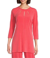 Eva Varro Five Beams Crew Keyhole Neck 3/4 Sleeve Knit Tunic
