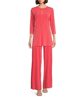 Eva Varro Five Beams Crew Keyhole Neck 3/4 Sleeve Knit Tunic