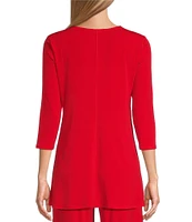 Eva Varro Five Beams Crew Keyhole Neck 3/4 Sleeve Knit Tunic