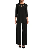 Eva Varro Five Beams Crew Keyhole Neck 3/4 Sleeve Knit Tunic