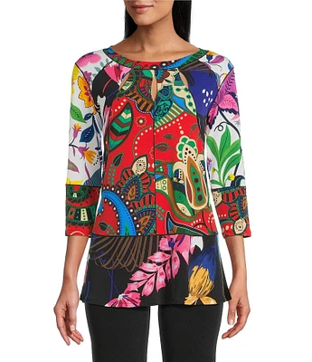 Eva Varro Five Beams Denize Combo Print Crew Neck 3/4 Sleeve Banded Tunic