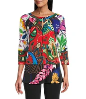 Eva Varro Five Beams Denize Combo Print Crew Neck 3/4 Sleeve Banded Tunic