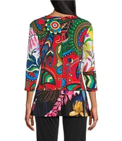 Eva Varro Five Beams Denize Combo Print Crew Neck 3/4 Sleeve Banded Tunic