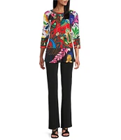 Eva Varro Five Beams Denize Combo Print Crew Neck 3/4 Sleeve Banded Tunic