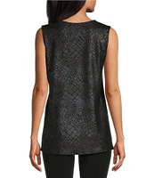 Eva Varro Gator Textured Skin Print Knit Jersey Crew Neck Sleeveless Top