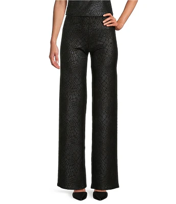 Eva Varro Gator Textured Skin Print Straight Leg Pull-On Pants