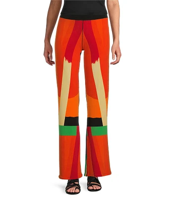 Eva Varro Geometric Brushstroke Print Elastic Waist Wide Flare Leg Coordinating Pants